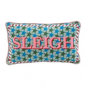 NEW FURBISH STUDIO sleigh needlepoint pillow in blue/pink